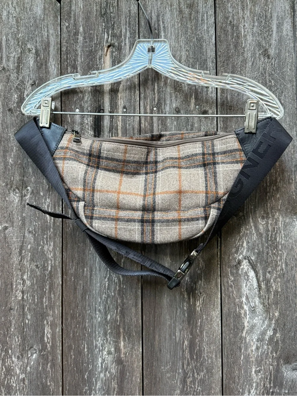 BOGNER Monte Plaid Belt Bag Fanny Pack Crossbody Brown Gunmetal Hardware NWOT